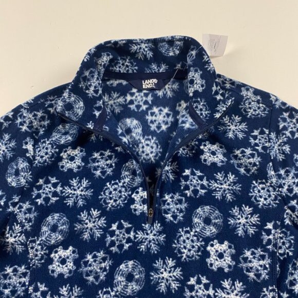 Lands End 1 4 Zip Pullover Fleece Womens XL TALL Blue Snowflakees - Picture 3 of 10